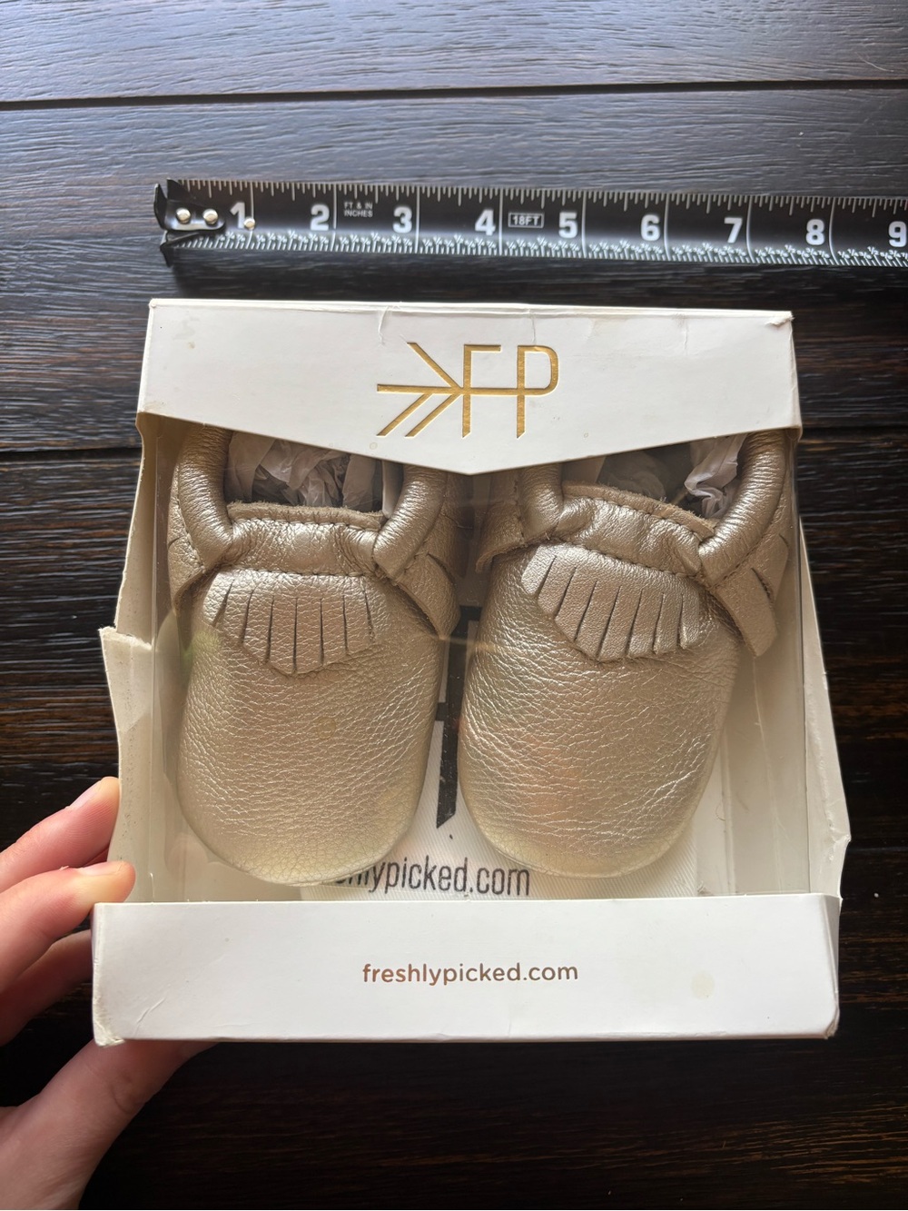 Freshly Picked Metallic Gold Baby Moccasins with Fringe